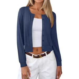 imageREORIA Womens 2025 Fall Fashion Lightweight Long Sleeve Button Down Casual Wool Blend Cardigan SweatersBlue