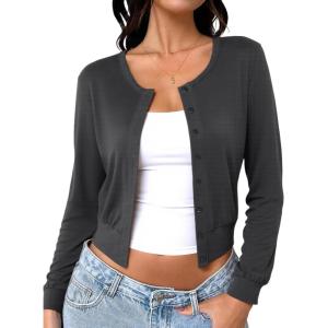 imageREORIA Womens 2025 Fall Fashion Lightweight Long Sleeve Button Down Casual Wool Blend Cardigan SweatersGray