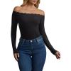 imageREORIA Womens Sexy Off The Shoulder Long Sleeve Bodysuit Lace Body Suits Going Out Tops Fall Outfit 2025Black Onyx