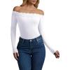 imageREORIA Womens Sexy Off The Shoulder Long Sleeve Bodysuit Lace Body Suits Going Out Tops Fall Outfit 2025Brilliant White