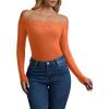 imageREORIA Womens Sexy Off The Shoulder Long Sleeve Bodysuit Lace Body Suits Going Out Tops Fall Outfit 2025Harvest Pumpkin