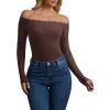 imageREORIA Womens Sexy Off The Shoulder Long Sleeve Bodysuit Lace Body Suits Going Out Tops Fall Outfit 2025Shaved Chocolate