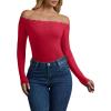 imageREORIA Womens Sexy Off The Shoulder Long Sleeve Bodysuit Lace Body Suits Going Out Tops Fall Outfit 2025Watermelon