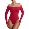 imageREORIA Womens Sexy Off The Shoulder Long Sleeve Bodysuit Lace Body Suits Going Out Tops Fall Outfit 2025Watermelon