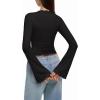 imageREORIA Womens 2025 Fall Fashion Square Neck Lace Long Bell Sleeves Shirts Double Lined Casual Slim Fit TopsBlack