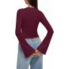 imageREORIA Womens 2025 Fall Fashion Square Neck Lace Long Bell Sleeves Shirts Double Lined Casual Slim Fit TopsBurgundy