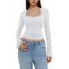 imageREORIA Womens 2025 Fall Fashion Square Neck Lace Long Bell Sleeves Shirts Double Lined Casual Slim Fit TopsWhite