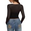 imageREORIA Womens 2025 Lace Long Sleeve Tops Sexy Mesh Sheer Y2k V Neck Shirts See Through BlousesBlack