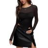 imageREORIA Womens 2025 Lace Long Sleeve Tops Sexy Mesh Sheer Y2k V Neck Shirts See Through BlousesBlack
