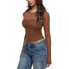 imageREORIA Womens 2025 Lace Long Sleeve Tops Sexy Mesh Sheer Y2k V Neck Shirts See Through BlousesBrown
