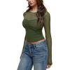 imageREORIA Womens 2025 Lace Long Sleeve Tops Sexy Mesh Sheer Y2k V Neck Shirts See Through BlousesDeep Green