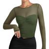 imageREORIA Womens 2025 Lace Long Sleeve Tops Sexy Mesh Sheer Y2k V Neck Shirts See Through BlousesDeep Green