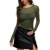 imageREORIA Womens 2025 Lace Long Sleeve Tops Sexy Mesh Sheer Y2k V Neck Shirts See Through BlousesDeep Green