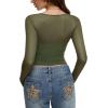 imageREORIA Womens 2025 Lace Long Sleeve Tops Sexy Mesh Sheer Y2k V Neck Shirts See Through BlousesDeep Green