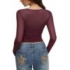 imageREORIA Womens 2025 Lace Long Sleeve Tops Sexy Mesh Sheer Y2k V Neck Shirts See Through BlousesWine Red