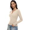 imageREORIA Womens Long Sleeve Y2K Henley Shirts Button Ribbed Knit Slim V Scoop Neck 2025 Fall Fashion Basic TopsBeige