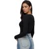 imageREORIA Womens Long Sleeve Y2K Henley Shirts Button Ribbed Knit Slim V Scoop Neck 2025 Fall Fashion Basic TopsBlack