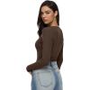 imageREORIA Womens Long Sleeve Y2K Henley Shirts Button Ribbed Knit Slim V Scoop Neck 2025 Fall Fashion Basic TopsCoffee