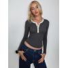 imageREORIA Womens Long Sleeve Y2K Henley Shirts Button Ribbed Knit Slim V Scoop Neck 2025 Fall Fashion Basic TopsDeep Grey