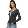 imageREORIA Womens Long Sleeve Y2K Henley Shirts Button Ribbed Knit Slim V Scoop Neck 2025 Fall Fashion Basic TopsDeep Grey