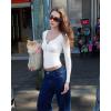 imageREORIA Womens Long Sleeve Y2K Henley Shirts Button Ribbed Knit Slim V Scoop Neck 2025 Fall Fashion Basic TopsWhite