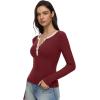 imageREORIA Womens Long Sleeve Y2K Henley Shirts Button Ribbed Knit Slim V Scoop Neck 2025 Fall Fashion Basic TopsWine Red