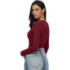 imageREORIA Womens Long Sleeve Y2K Henley Shirts Button Ribbed Knit Slim V Scoop Neck 2025 Fall Fashion Basic TopsWine Red
