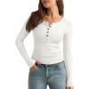 imageREORIA Womens Long Sleeve Y2K Henley Shirts Button Ribbed Knit Slim V Scoop Neck 2025 Fall Fashion Basic TopsWhite