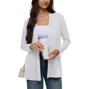 imageREORIA Womens Casual Lightweight Knit Open Front Cardigan Sweater with Pockets 2025 Fall FashionWhite