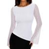 imageREORIA Womens Lace Mesh Boat Neck Bell Long Sleeve Tops Y2k Going Out Asymmetrical Tops 2025 Fall FashionBrilliant White