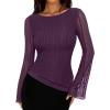 imageREORIA Womens Lace Mesh Boat Neck Bell Long Sleeve Tops Y2k Going Out Asymmetrical Tops 2025 Fall FashionCrushed Violets