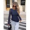 imageREORIA Womens Lace Mesh Boat Neck Bell Long Sleeve Tops Y2k Going Out Asymmetrical Tops 2025 Fall FashionDark Denim