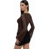 imageREORIA Womens Lace Mesh Boat Neck Bell Long Sleeve Tops Y2k Going Out Asymmetrical Tops 2025 Fall FashionShaved Chocolate