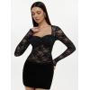imageREORIA Womens Sexy Sheer Mesh Tops Floral Lace Long Sleeve Shirts Low Cut Slim Fitted Outfits See Through Going Out BlousesBlack