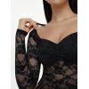 imageREORIA Womens Sexy Sheer Mesh Tops Floral Lace Long Sleeve Shirts Low Cut Slim Fitted Outfits See Through Going Out BlousesBlack