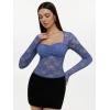 imageREORIA Womens Sexy Sheer Mesh Tops Floral Lace Long Sleeve Shirts Low Cut Slim Fitted Outfits See Through Going Out BlousesBlue Nova