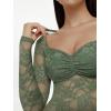 imageREORIA Womens Sexy Sheer Mesh Tops Floral Lace Long Sleeve Shirts Low Cut Slim Fitted Outfits See Through Going Out BlousesDeep Green