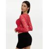 imageREORIA Womens Sexy Sheer Mesh Tops Floral Lace Long Sleeve Shirts Low Cut Slim Fitted Outfits See Through Going Out BlousesRed
