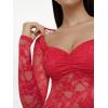 imageREORIA Womens Sexy Sheer Mesh Tops Floral Lace Long Sleeve Shirts Low Cut Slim Fitted Outfits See Through Going Out BlousesRed