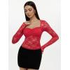imageREORIA Womens Sexy Sheer Mesh Tops Floral Lace Long Sleeve Shirts Low Cut Slim Fitted Outfits See Through Going Out BlousesRed