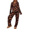 imageREORIA Funny Halloween Pajamas Women Button Up 2 Piece Pajama Set SleepwearBlack Pumpkin