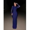 imageREORIA Womens Fall Mesh Sheer Long Sleeve Wedding Guest Dress Sexy Floral Bodycon Maxi Long DressesBellwether Blue
