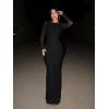 imageREORIA Womens Fall Mesh Sheer Long Sleeve Wedding Guest Dress Sexy Floral Bodycon Maxi Long DressesBlack Onyx
