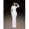 imageREORIA Womens Fall Mesh Sheer Long Sleeve Wedding Guest Dress Sexy Floral Bodycon Maxi Long DressesBrilliant White