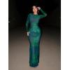 imageREORIA Womens Fall Mesh Sheer Long Sleeve Wedding Guest Dress Sexy Floral Bodycon Maxi Long DressesGreen Bio Tech Floral