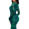 imageREORIA Womens Fall Mesh Sheer Long Sleeve Wedding Guest Dress Sexy Floral Bodycon Maxi Long DressesGreen Bio Tech Floral