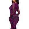 imageREORIA Womens Fall Mesh Sheer Long Sleeve Wedding Guest Dress Sexy Floral Bodycon Maxi Long DressesPurple Nebula Blossom
