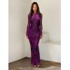 imageREORIA Womens Fall Mesh Sheer Long Sleeve Wedding Guest Dress Sexy Floral Bodycon Maxi Long DressesPurple Nebula Blossom
