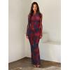 imageREORIA Womens Fall Mesh Sheer Long Sleeve Wedding Guest Dress Sexy Floral Bodycon Maxi Long DressesRed Blue Vision
