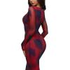 imageREORIA Womens Fall Mesh Sheer Long Sleeve Wedding Guest Dress Sexy Floral Bodycon Maxi Long DressesRed Blue Vision